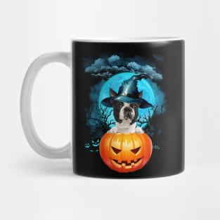 Boston Terrier Witch Hat Pumpkin And Blue Moon Halloween Mug